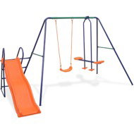 Swing set with slide and 3 seats orange - Swing