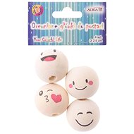 Aliga Round Smiley Beads, wooden, 4 pcs - Beads