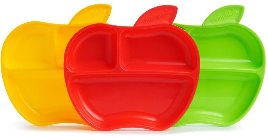 Munchkin Set of colourful apple-shaped divided plates 3 pcs - Children's Dining Set