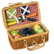 Picnic Basket with Coloured Ceramic Dishes - Toy Kitchen Utensils