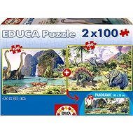 EDUCA Puzzle Panorama Dinosaurierwelt 2x100 Teile - Puzzle