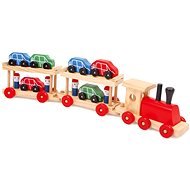 Holzeisenbahn mit Wagon für Autos - Modelleisenbahn