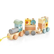 Costway Wooden train with blocks - Push and Pull Toy