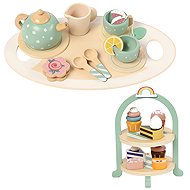 Kruzzel 26418 Wooden tea set with cake stand - Toy Kitchen Utensils