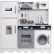 Aga4Kids Wooden kitchen Hedwig XXL with hood, washing machine and realistic effects, white and grey - Play Kitchen