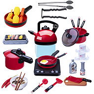 LEAN Toys 25100 Kitchen set with faucet hob, 36 pieces - Toy Kitchen Utensils