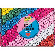 FOLIA Wooden beads BIG BOX, 1kg, basic colours - Beads