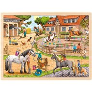 Goki Dřevěné puzzle Jezdecká stáj 96 dílků - Puzzle