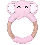 Elpinio wooden teether with silicone elephant - pink - Baby Teether