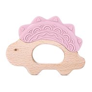 Elpinio wooden teether with silicone dinosaur - pink - Baby Teether
