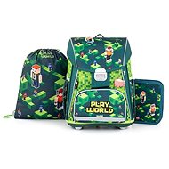 Oxybag PREMIUM Playworld green briefcase for first graders - 3 pieces - School Set