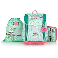School bag for first graders Oxybag PREMIUM LIGHT Lenochod green - 3 pieces - School Set