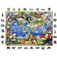 Woden City Dřevěné puzzle Mapa Říše zvířat 2v1, 1010 dílků eko - Puzzle