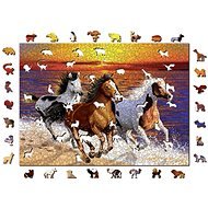 Woden City Dřevěné puzzle Divocí koně na pláži 2v1, 1010 dílků eko - Puzzle