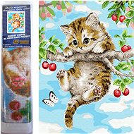Norimpex Kitten on cherry 30 × 40 cm - Diamond Painting