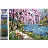 Norimpex Sakura by the river 30 × 40 cm - Diamond Painting