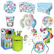 KINGOFBAL Children's Unicorn Birthday Party Set with Balloons and Helium, 16 People, 64 Pieces - Helium Balloons