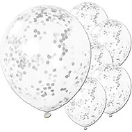 UNIQUE Balloons 30 cm, transparent with silver confetti, 6 pcs - Balloons