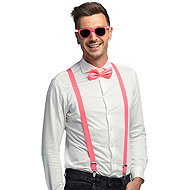 Boland Pink accessory set glasses suspenders bow tie - Costume Accessory