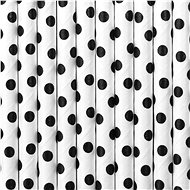 Paper straws, white with black polka dots, 10pcs - Straw