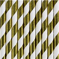 Paper straws, gold, striped, 10 pcs - Straw