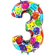 Foil Balloon, 102cm, Number "3", Coloured - Balloons