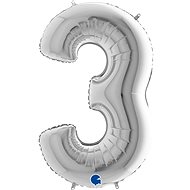 Foil Balloon, 102cm, Number "3", Silver - Balloons