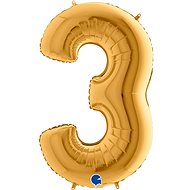 Foil Balloon, 102cm, Number "3", Gold - Balloons