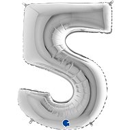 Foil Balloon, 102cm, Number "5", Silver - Balloons