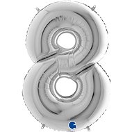Foil Balloon, 102cm, Number "8", Silver - Balloons