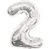 Foil Balloon, 35cm, Number "2", Silver - Balloons