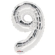 Foil Balloon, 35cm, Number "9", Silver - Balloons