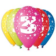 Inflatable Balloons, 30cm, Number "3", Mixed Colours, 5pcs - Balloons