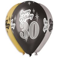SMART BALLOONS Inflatable balloons, 30cm, Happy Birthday "30", Mixed Colours, 5pcs - Balloons