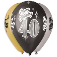 SMART BALLOONS Inflatable balloons, 30cm, Happy Birthday "40", Mixed Colours, 5pcs - Balloons