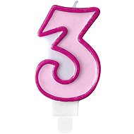 Birthday Candle, 7cm, Number "3", Pink - Candle