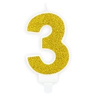 Birthday Candle, 7cm, Number "3", Gold - Candle