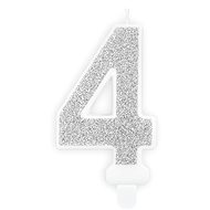Birthday Candle, 7cm, Number "4", Silver - Candle