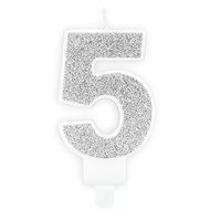 Birthday Candle, 7cm, Number "5", Silver - Candle