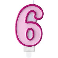 Birthday Candle, 7cm, Number "6", Pink - Candle