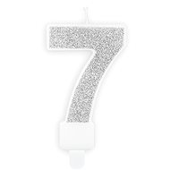 Birthday Candle, 7cm, Number "7", Silver - Candle