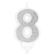 Birthday Candle, 7cm, Number "8", Silver - Candle