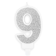 Birthday Candle, 7cm, Number "9", Silver - Candle