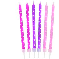 Cake candles, 10cm, with stand, polka dots, purple, pink, 24pcs - Candle