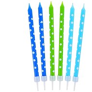 Cake candles, 10cm, with stand, polka dots, blue, green, 24pcs - Candle