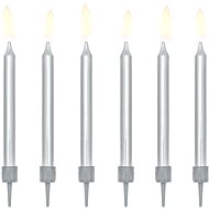 Cake candles, 6cm, silver, 6pcs - Candle