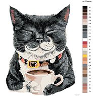 Painting by Numbers - Cat with Coffee, White Background - Painting by Numbers
