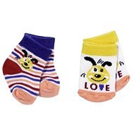 BABY born Socken - weiß, gelb und gestreift - Hundemotiv - Puppenkleidung