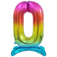 Rainbow Foil Balloon Number on a Pedestal, 74cm - 0 - Balloons