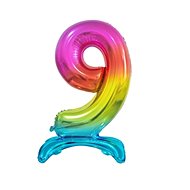 Rainbow Foil Balloon Number on a Pedestal, 74cm - 9 - Balloons